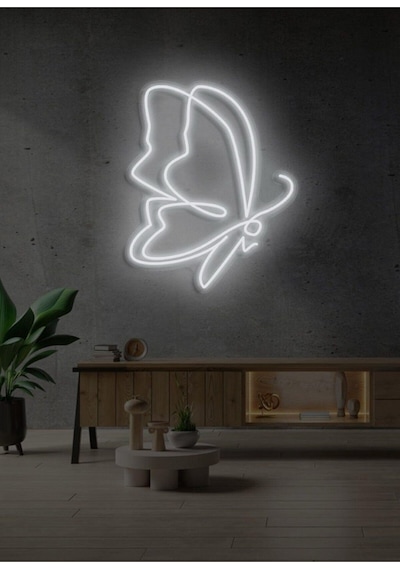 Kelebek Figürlü Neon Tabela Beyaz