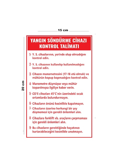 Lucena Metal Yangın Söndürme Cihazı Kontrol Talimatı 15 Cm X 20 Cm Uyarı Levhası Yönlendirme Tabelası