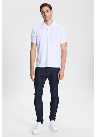 Ac&Co / Altınyıldız Classics Erkek Beyaz-beyaz Pamuklu Slim Fit Dar Kesim Polo Yaka Tişört