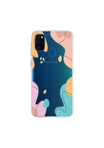 Samsung Galaxy Uyumlu M30s Kapak Karışık Renkler Tasarımlı Şeffaf Silikon Kılıf Şeffaf