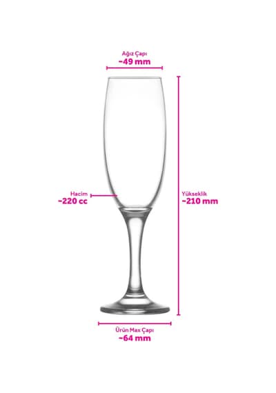 Lav Empire Cam Şampanya Kadehi 6'lı 220 ml Ayaklı (Kahve Yanı Su/Kokteyl Bardağı)