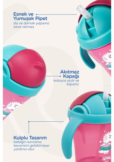 Wee Baby Pipetli Bardak Pembe Renkli Çok Renkli