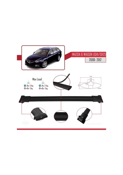 Mazda 6 Wagon Gh1/gh2 2008-2012 Arası İle Uyumlu Fly Model Ara Atkı Tavan Barı Siyah