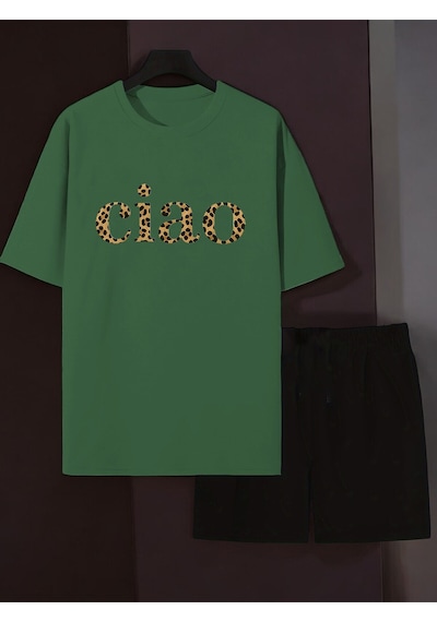 Uyguntarz Unisex Ciao Baskılı Tasarım Şort Takım Yeşil