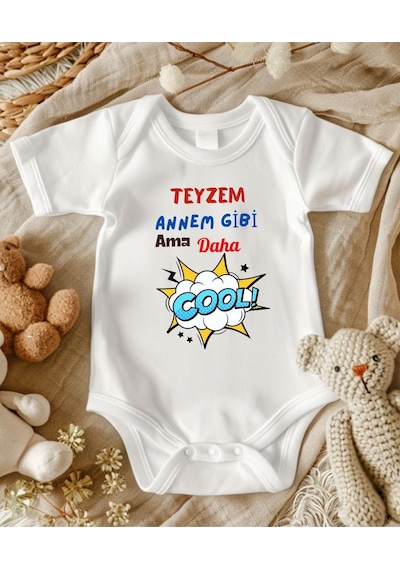Lupi İsimli Zıbın Yazılı Bebek Zıbın Beyaz-koyu Mavi Beyaz