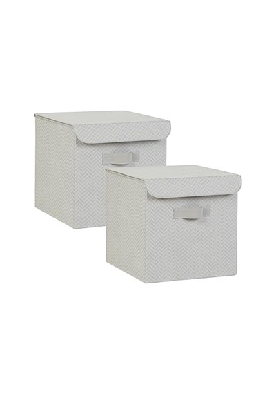 2'li Gri Kapaklı Kutu Set 30 X 30 X 30 Cm Açık Ahşap