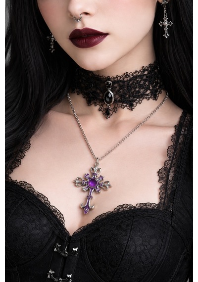 Mor Renk Kaplama Gotik Haç Kolye Unisex Metal Zincir Aksesuar Çok renkli
