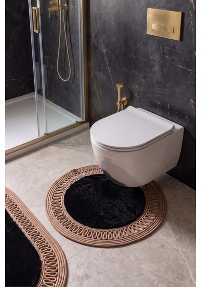 Banyo Paspası Takımı 60x100+60x60 Cm İç Trikot Siyah & Camel