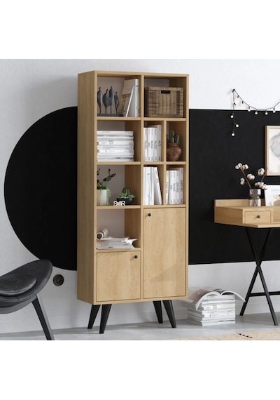 Fibona Mobilya Loft Serisi Asimetrik Kitaplık Safir Meşe