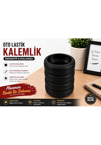 Oto Lastik Kalemlik , Üst Üste Oto Lastik Şeklinde Masa Üstü Kalemlik , Oto Lastiği Masaüstü Kalemli