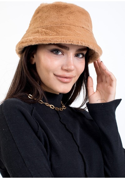 Ladycolor Tavşan Tüyü Peluş Bucket Kova Moda Kadın Kışlık Şapka Kahverengi
