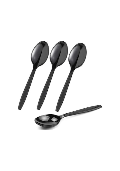 Plastik Siyah Kaşık - Parti Davet Piknik Çorba Yemek Kaşığı - 18 Cm. - 100'lü 10 Paket Siyah