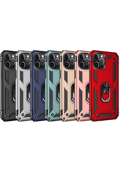 Apple Uyumlu  iPhone 12 Pro Kılıf Sert Silikon Yüzüklü Stand Özellikli Kapak