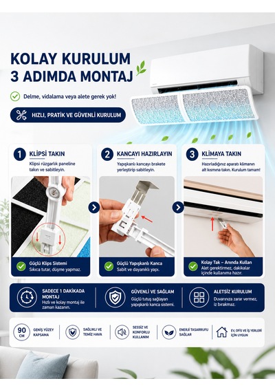 Filtreli Klima Hava Yönlendirme Aparatı Dekoratif Tasarım Temiz Ve Konforlu Hava Deneyimi Beyaz