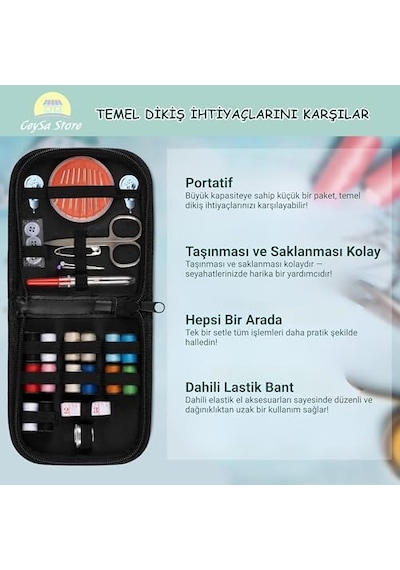 Dikiş Seti - Taşınabilir Mini Acil Durum Ve Seyehat Dikiş Kiti İplik, İğne, Makas, Mezura Dahil Seyahat Ve Ev Kullanımı İçin Kadın & Erkek Seti Set-3
