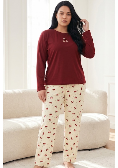 Siyah İnci Pamuklu Likralı Büyük Beden Battal Boy Örme Pijama Takım 26240904 Bordo Siyah İnci Pamuklu Likralı Büyük Beden Battal Boy Örme Pijama Takım 26240904 Bordo