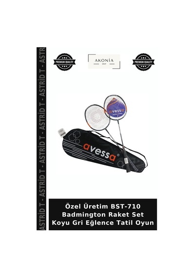 Özel Üretim Bst-710 Badmington Raket Set Koyu Gri Eğlence Tatil Oyun