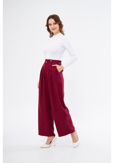 Lovelf Bol Paça Yünefekt Pantolon Bordo