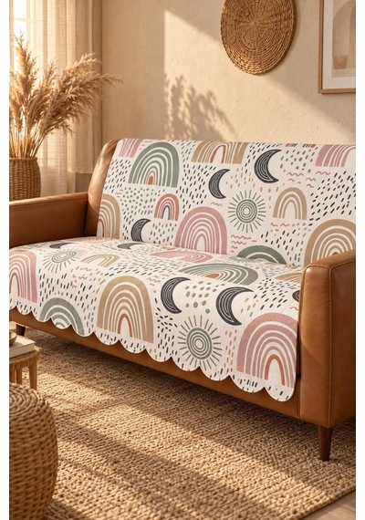 Çok Amaçlı Kadife Koltuk Örtüsü Kaymaz Süngerli 165x215 Cm Modern Bohem Çekyat Şalı Piknik Masa Örtüsü Alk15 Bej