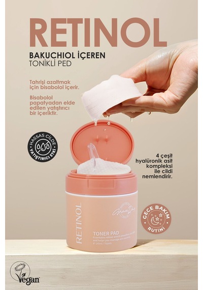 Grace Day Retinol ve Bakuchiol İçeren Tonikli Ped Grace Day Retinol Toner Pad 70 adet