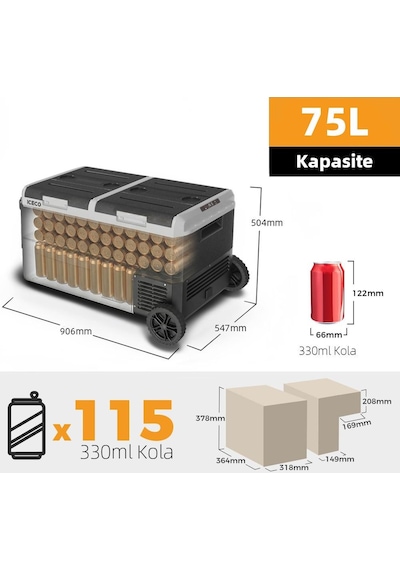 Iceco Mcd75d 12/24volt 75 Litre Kompresörlü Çift Bölmeli Tekerlekli Outdoor Oto Buzdolabı/dondurucu