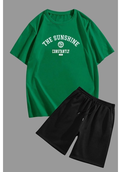 Uyguntarz Unisex Sunshine Baskılı Şort Takım Yeşil