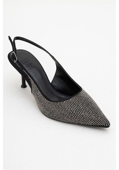Luvishoes Luvi Shoes Novs Siyah Taşlı Kadın İnce Topuklu Abiye Ayakkabı Siyah - Taş