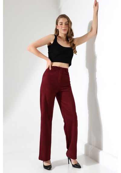 Gugus Kadın Trend Süet Palazzo Pantolon Bordo