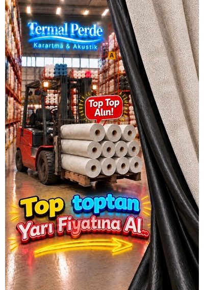 Keten Siyah Filmli Karartma Perdelik Top Kumaş - Krem