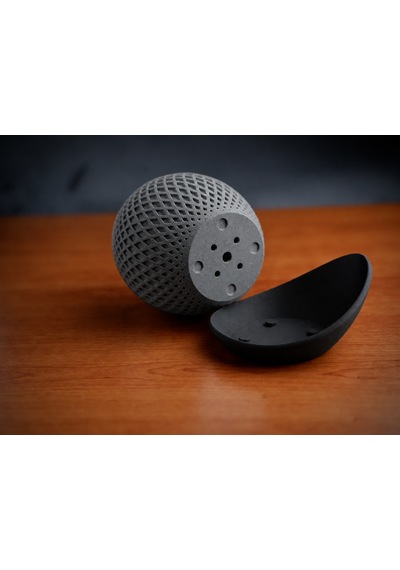 3d Baskı Küre Saksı - Kafes Dokulu İki Parçalı Dekoratif Saksı - Gri-siyah