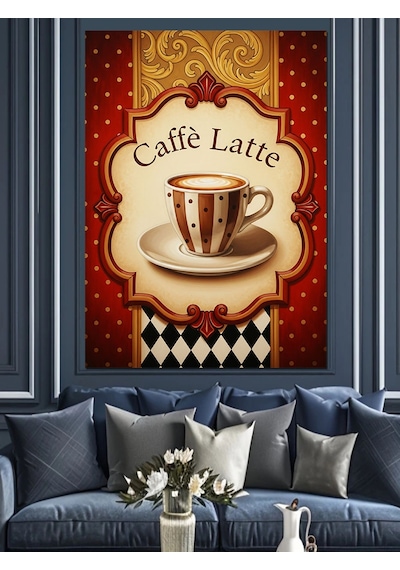 Caffe Latte Kahve Posteri Dekoratif Kanvas - Mdf Ahşap Tablo