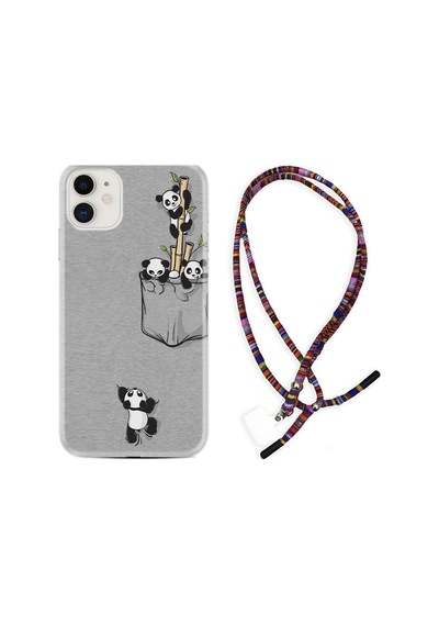 Apple Uyumlu iPhone 11 Kilif Rasta Boyun Askili Pandalar 1798 553060643