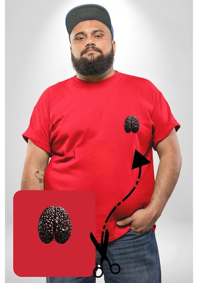 Angemiel Kuru Kahve Çekirdeği Beyin Kırmızı Büyük Beden Kadın Basic Minimal Baskılı Tişört Kırmızı