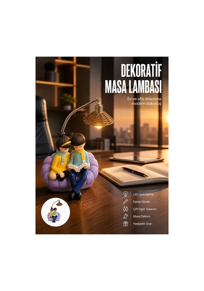 Romantik Çift Temalı Dekoratif Masa Lambası Yumuşak Led Işık - Hs08374002-8587 Renkli Renkli