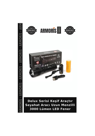 Delux Serisi Keşif Araçtır Seyahat Aracı Uzun Menzilli 3000 Lümen Led Fener Çok Renkli
