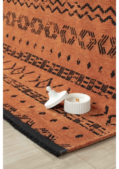 Gaia Kiremit Halı Yıkanabilir Kaymaz Taban Şönil Kilim Dokuma Pamuk Taban Kilim 10319 Kiremit
