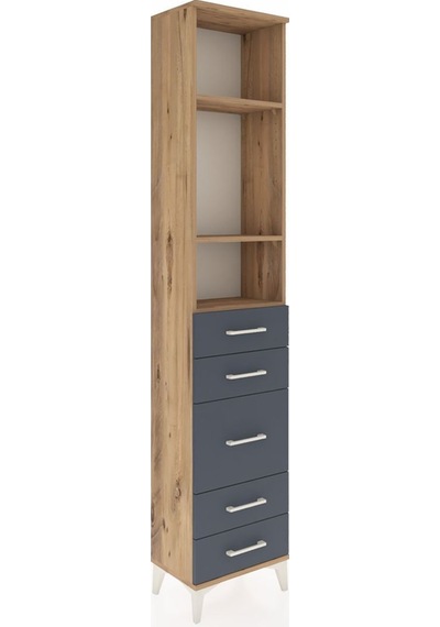 Arges Dolap 3 Raflı 5 Çekmeceli 44x30x221 Çam-antrasit Atlas Çam