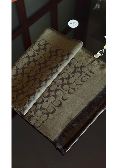 C Desen Yün İpek Şal İnce Kumaş Çift Taraflı Silk Scarfs Haki