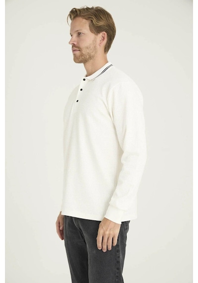 Kly Erkek Polo Yaka Pamuklu Yumuşak Dokulu Modern Sweatshirt Ekru