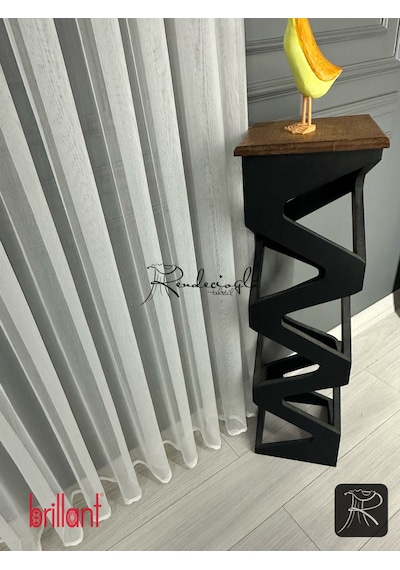 Tül Perde Brillant Marka Düz Etek Mini İşleme Çıtır Desen Ekru