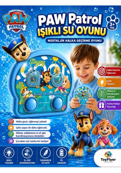 Paw Patrol Işıklı Suda Halka Geçirme Oyunu Nostaljik Sulu Oyun Stres Oyuncağı 2586bd-pawmavi