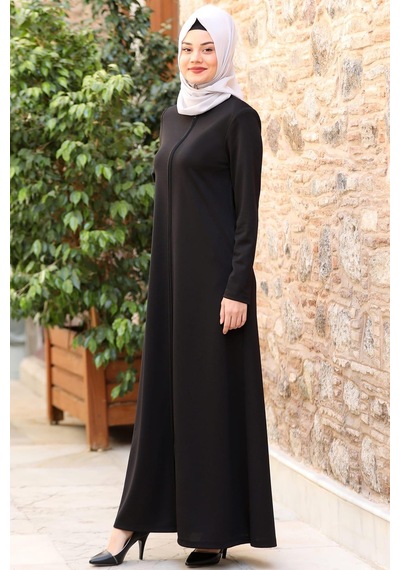 Esilanur Nisa Fermuarlı Ferace Siyah Siyah