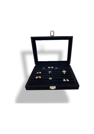 Richbox Yüzük Kol Düğmesi Broş Takı Kutusu Süet Siyah 18x25
