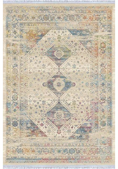 Krem Vintage Dokuma Pamuk Tabanlı Kaymaz Kilim Klm166n11