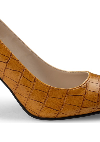 Deery Sarı Kroko Stiletto Kadın Topuklu Ayakkabı - 02029zsrım05 Sarı