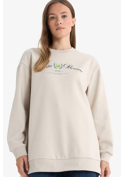 Defacto Regular Fıt Bisiklet Yaka Baskılı İçi Yumuşak Tüylü Sweatshirt Tunik F3088ax25wnbg186 Bej-bg186