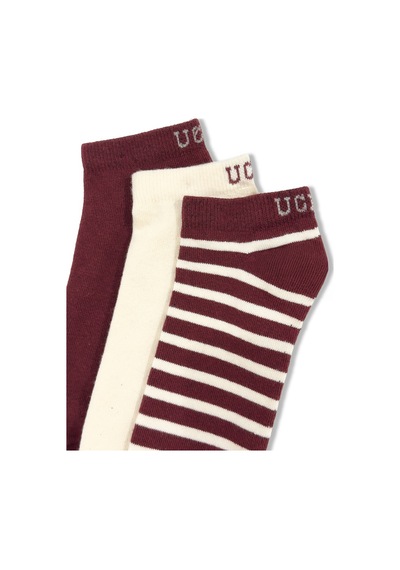 Ucla Lıoren 3'lü Bordo Kısa Jakarlı Pamuk Standard Fit Unisex Çorap