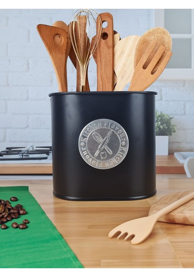 Metal Baton Çok Amaçlı Mutfak Ve Banyo Organizeri Saklama Kabı Kitchen Flavour Plakalı Siyah