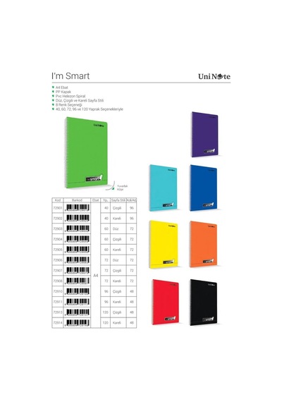 I'am Smart Pp Kapak A4 Spiralli 96 Yaprak Çizgili Defter 12'li Paket