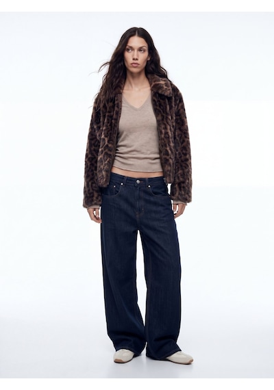 LTB Regular Fit Leopar Desenli Kürk Siyah Ceket
